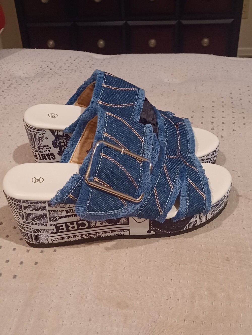 Denim Buckle Platform Slide Sandals - Blue - Picture 4 of 5